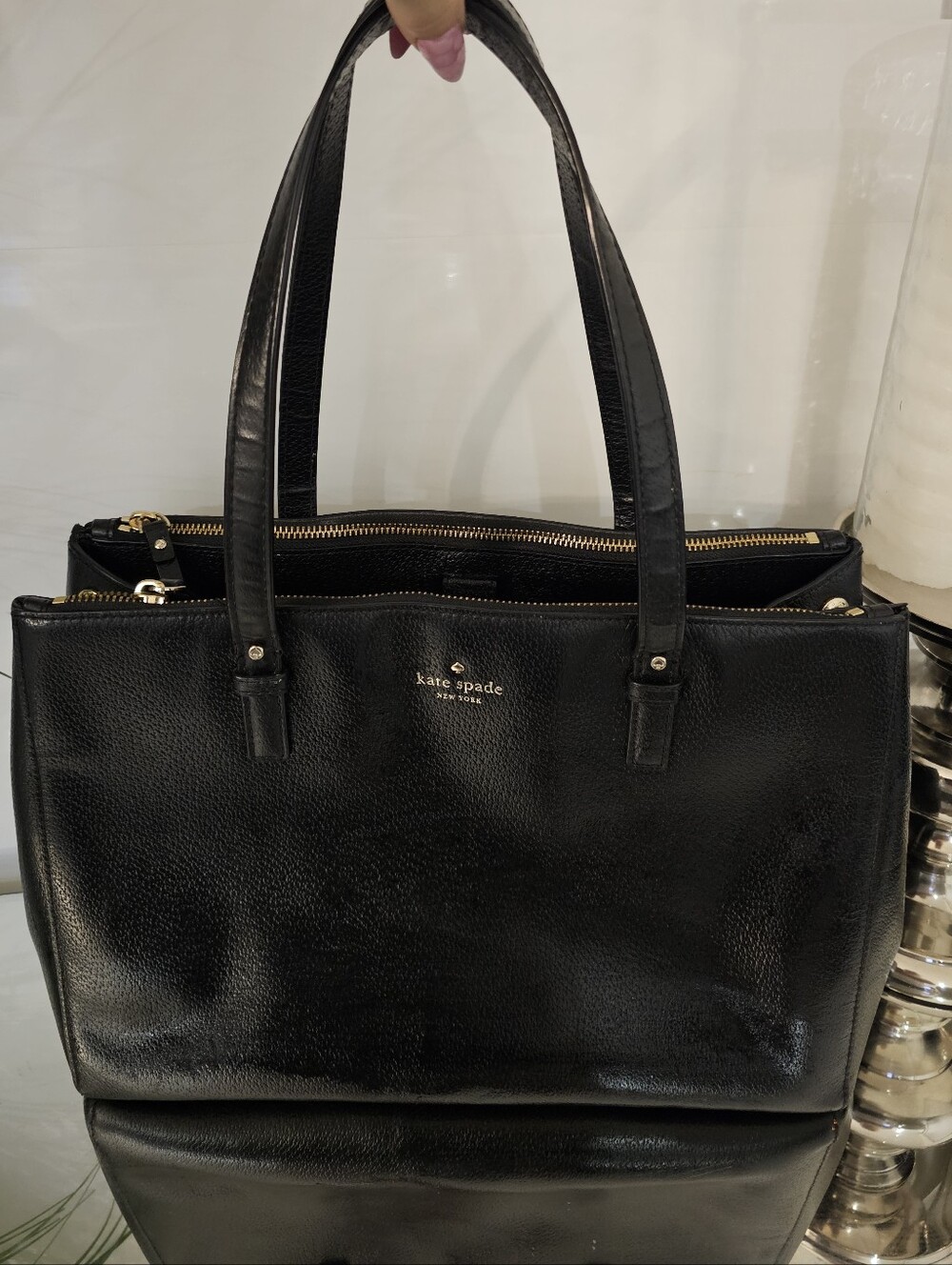 Kate Spade Large  Black Leather Double-Zip Tote